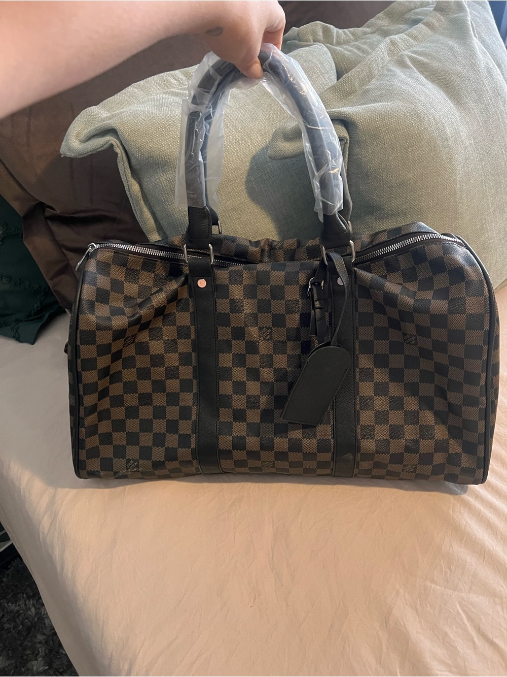 Louis Vuitton Brown Checkered Travel Duffel Bag